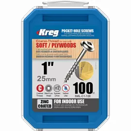 Фото товара «Шурупы оцинкованные с крупным шагом Kreg Maxi-Lock 1" 25 мм (100 шт)»