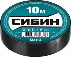 Фото товара «Изолента ПВХ СИБИН 10 м х 15 мм черная (1235-2)»